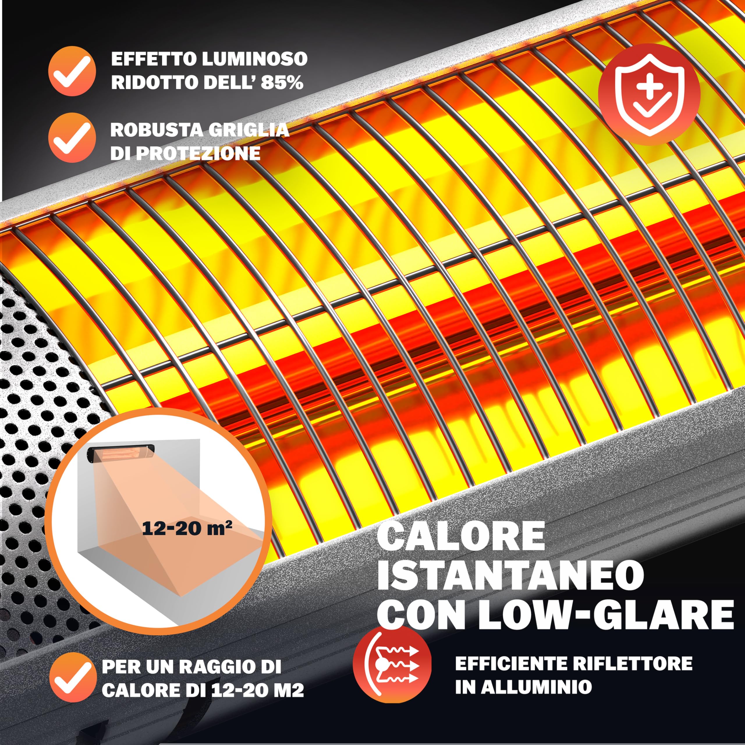 MONZANA® Stufa Elettrica a Infrarossi 3 Livelli di Calore 3000W Inclinabile di 90° Telecomando App IP55 Stufetta Fungo