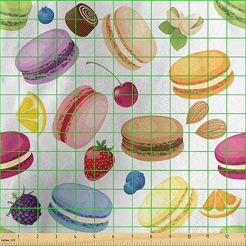 Miniatura 3 de Lunarable The Yard, Macarons tradicionales franceses con bayas, limones, almendras, pistachos y chocolate, tela de satén decorativa para textiles