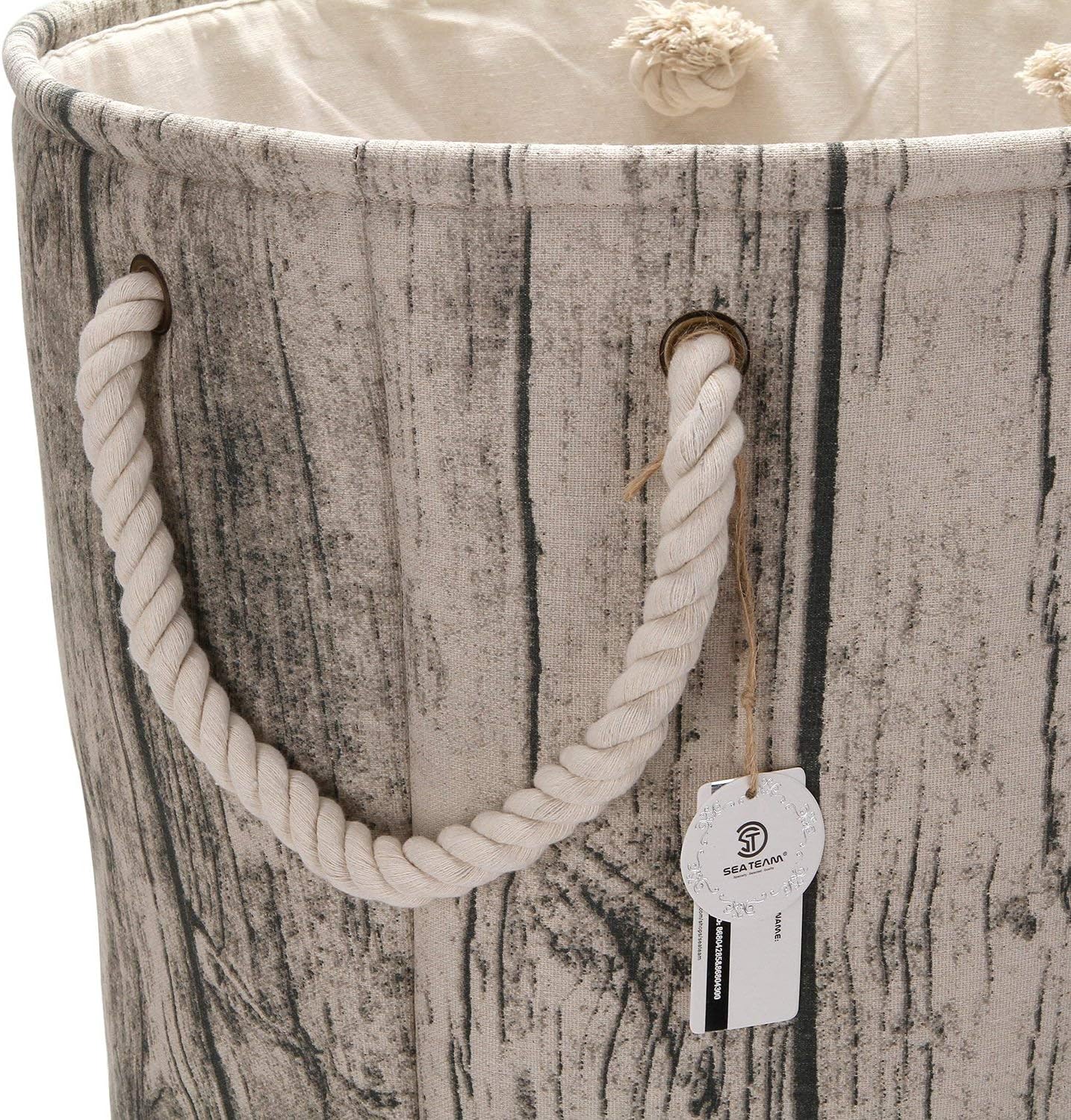 Sea Team 19.7" Large Size Stylish Tree Stump Wood Grain Canvas & Linen Fabric Laundry Hamper Storage Basket with Rope Handles, Birch
