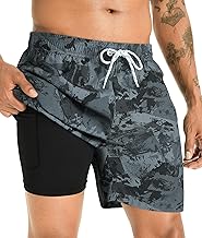APTRO Herren Badehose Badeshorts Schwimmhose Board Shorts Kurz Schnelltrocknend 2 in 1 Strand Shorts mit Innenhose