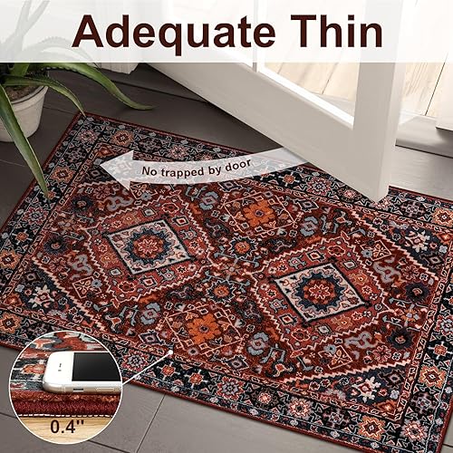 Miniatura 4 de Beeiva Alfombra roja oriental para pasillo, de 6 pies, ultrafina, antideslizante, lavable, alfombra de pasillo de cocina de 2 x 6 pies, alfombra
