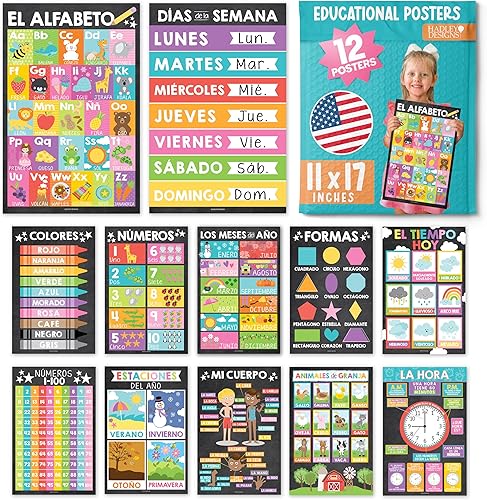 Miniatura 10 de Hadley Designs Decoraciones de aula española – 12 carteles en español para aula primaria, Abecedario para niños en español, carteles educativos