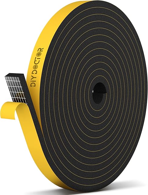 DIY Doctor Self Adhesive Draught Excluder Foam Tape - 1x 5metres(L) x 20mm(W) x 8mm(D) Black Draught Excluder for Doors & Windows - Draft Excluder for Doors & Windows - Gap Door & Window Seal Strip