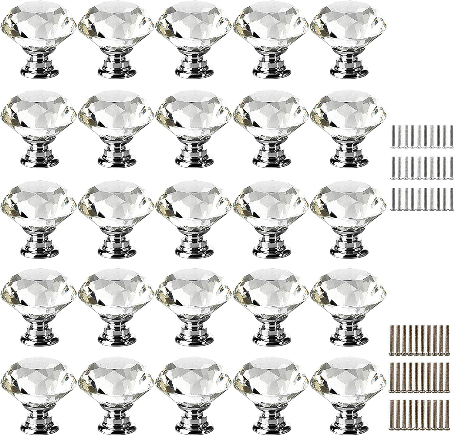 Miukada 25pcs 40mm Diamond Shape Knob, Crystal Glass Hand Pull