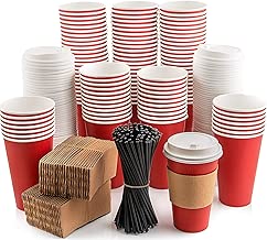 110 Pack Disposable Coffee Cups with Lids - Premium Quality 16 oz To Go Coffee Cups with Sleeves, Tight Lids to Prevent Leaks & Straws - This Paper Hot Cup Holds Shape With Hot Drinks - Cherry Red - coolthings.us