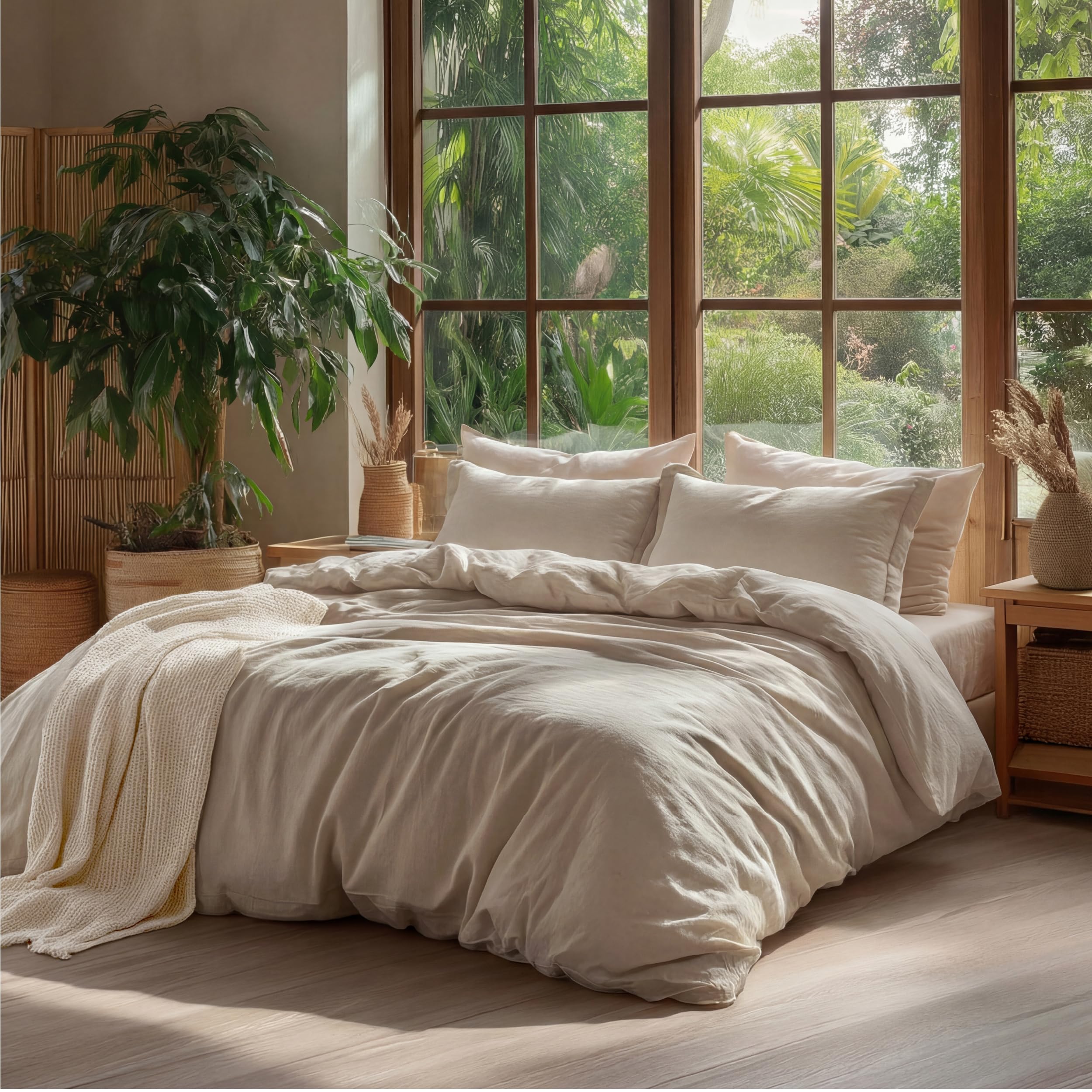 Bedsure 100% Washed Cotton Duvet Cover King Size - Frosted Almond Minimalist Cotton Duvet Cover Linen Like for All Seasons - GentleSoft™ Plain Simple Bedding (Frosted Almond, King, 104"x90")