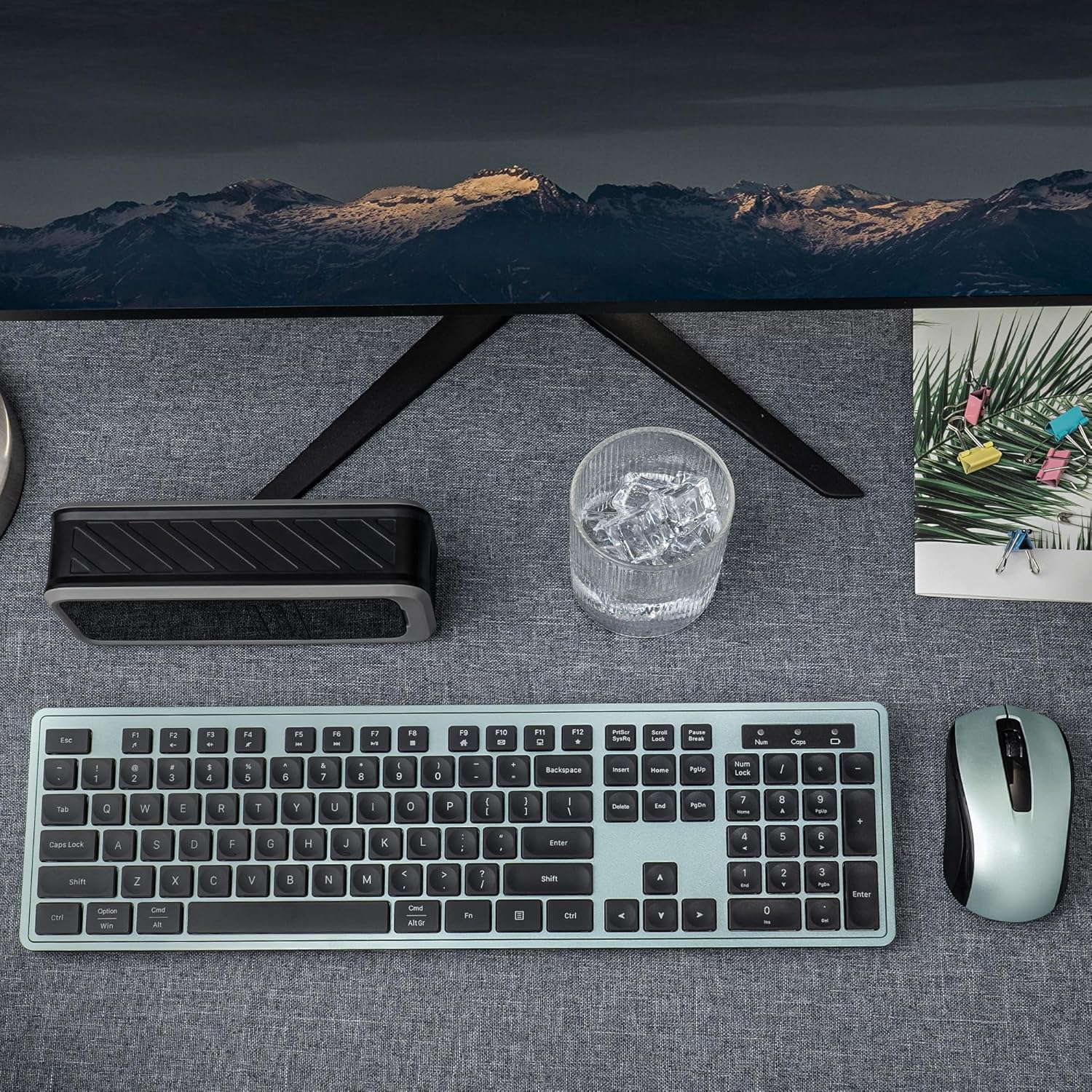 Wireless Keyboard and Mouse, 2.4GHz Cordless Silent Keyboard Mouse Combo, Optical Mouse, Plug and Play USB Receiver, Compatible with Windows, Mac, Laptop, and PC – Ideal for Office Use（Black Green）