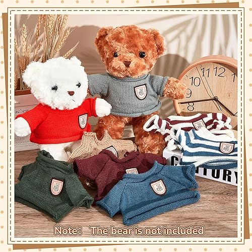 Miniatura 4 de Sratte 8 piezas de ropa para muñecas, ropa de oso de peluche, accesorios para muñecas, ropa de juguete de peluche, suéter de oso que se adapta a la