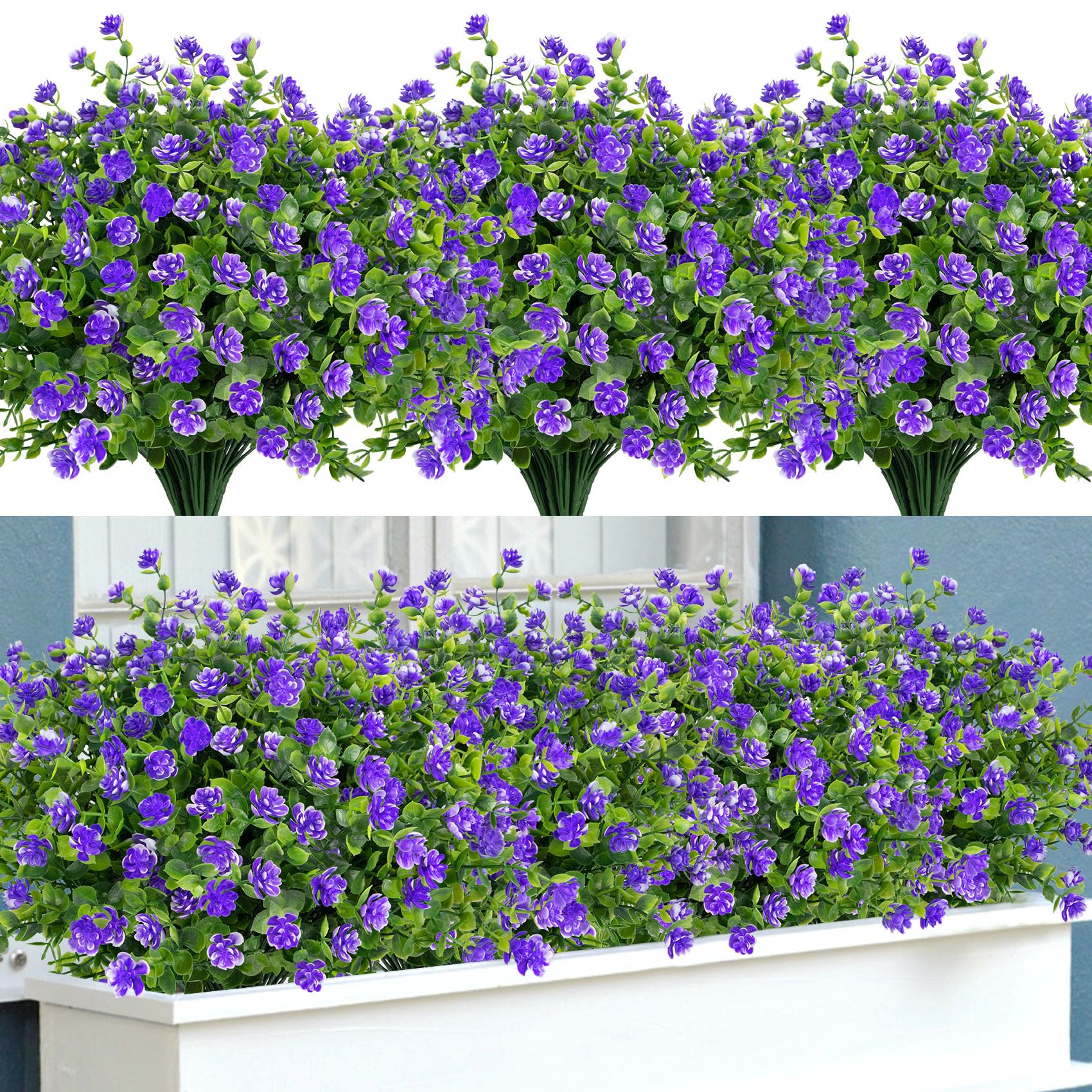 Bassion Artificial Flowers for Outdoors Decoration UV Resistant, Purple