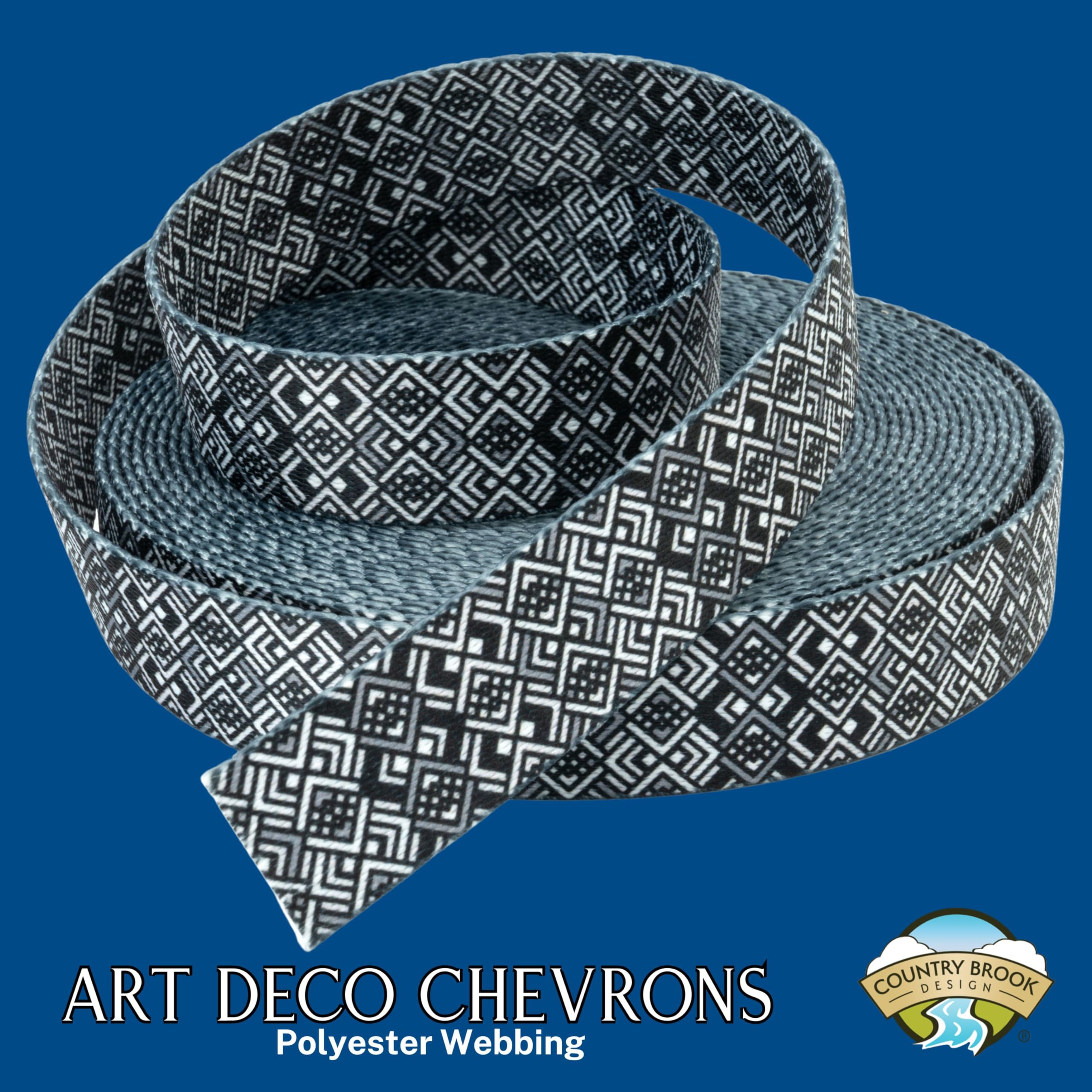 Country Brook Design - Art Deco Chevrons Polyester Webbing (1 1/2 Inch, 20 Yards)
