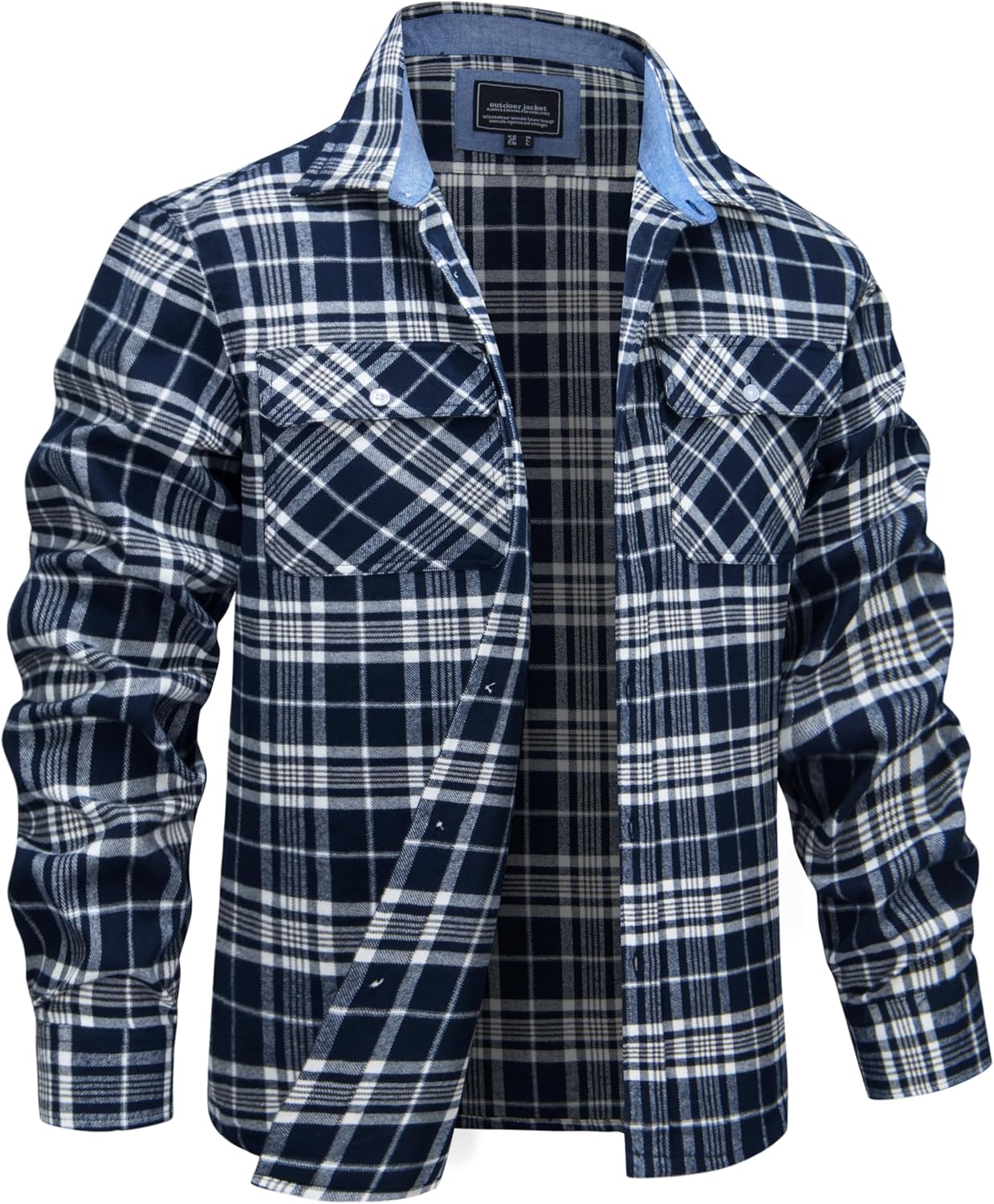MAGNIVIT Flannel Shirt for Men Cotton Long Sleeve Plaid Shirt Lightweight Button Up Checkered Shirt Jacket with 2 Pockets