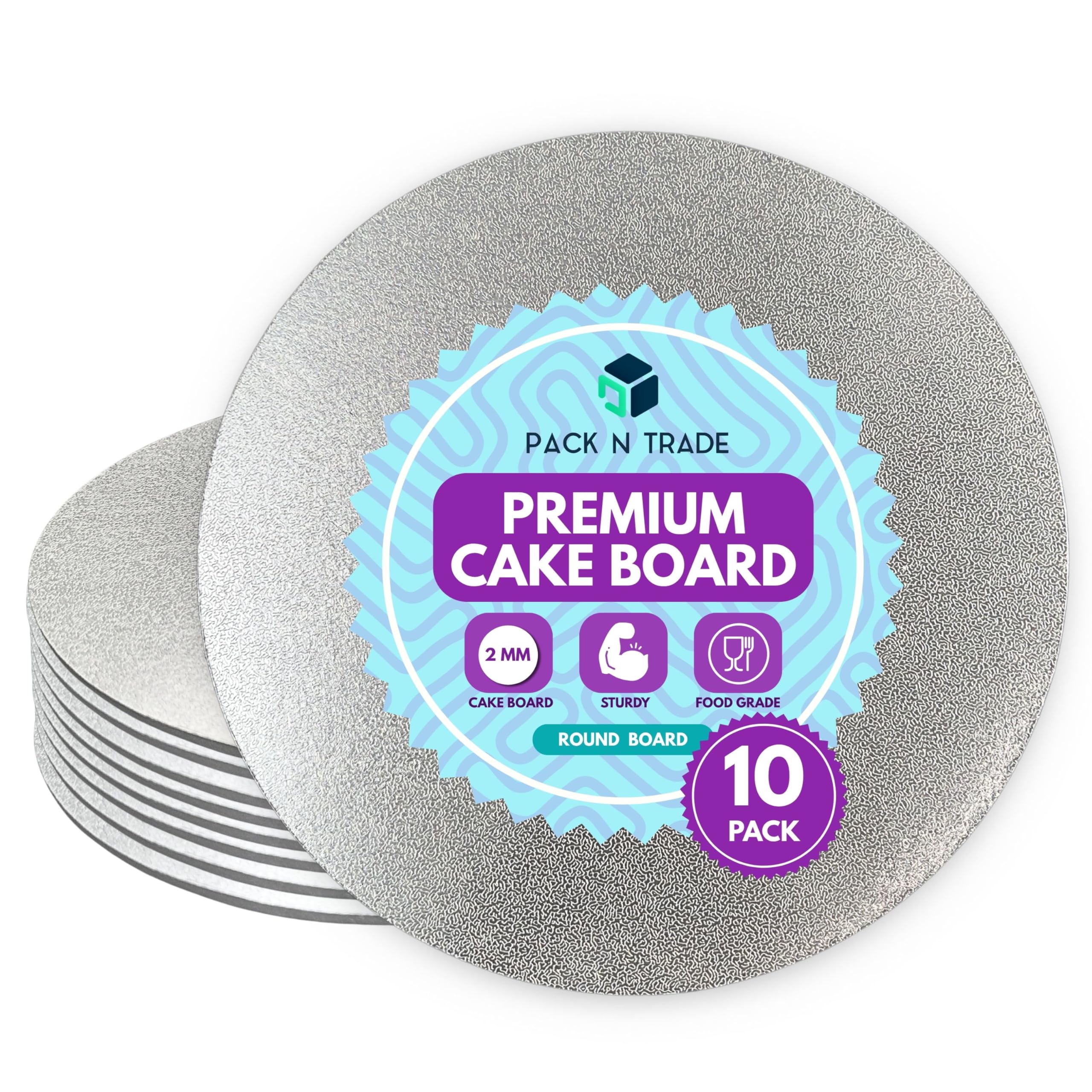 Pack N Trade 14 Inch Round Cake Boards – Pack of 10 Single Thick 2mm Cardboard, Reusable & Sturdy Cake Base for Baking, Decorating, and Display