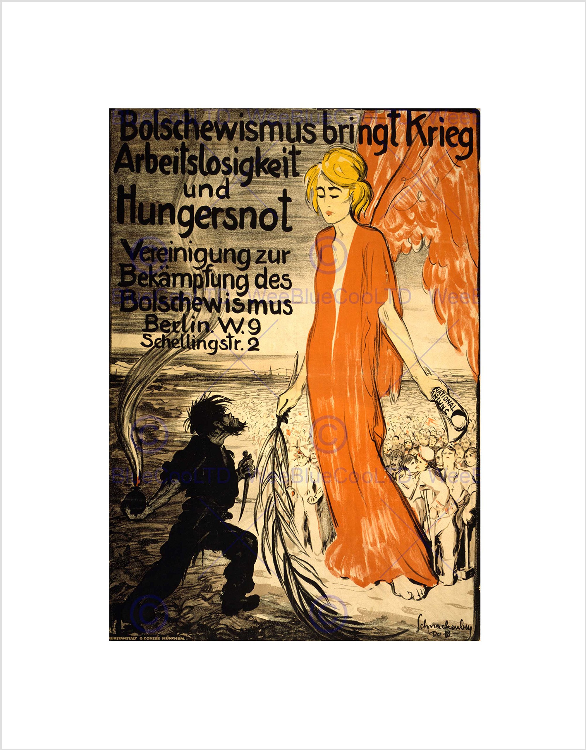 Wee Blue Coo War WWI Anti Communist Bolshevik Germany Angel Wall Art Print