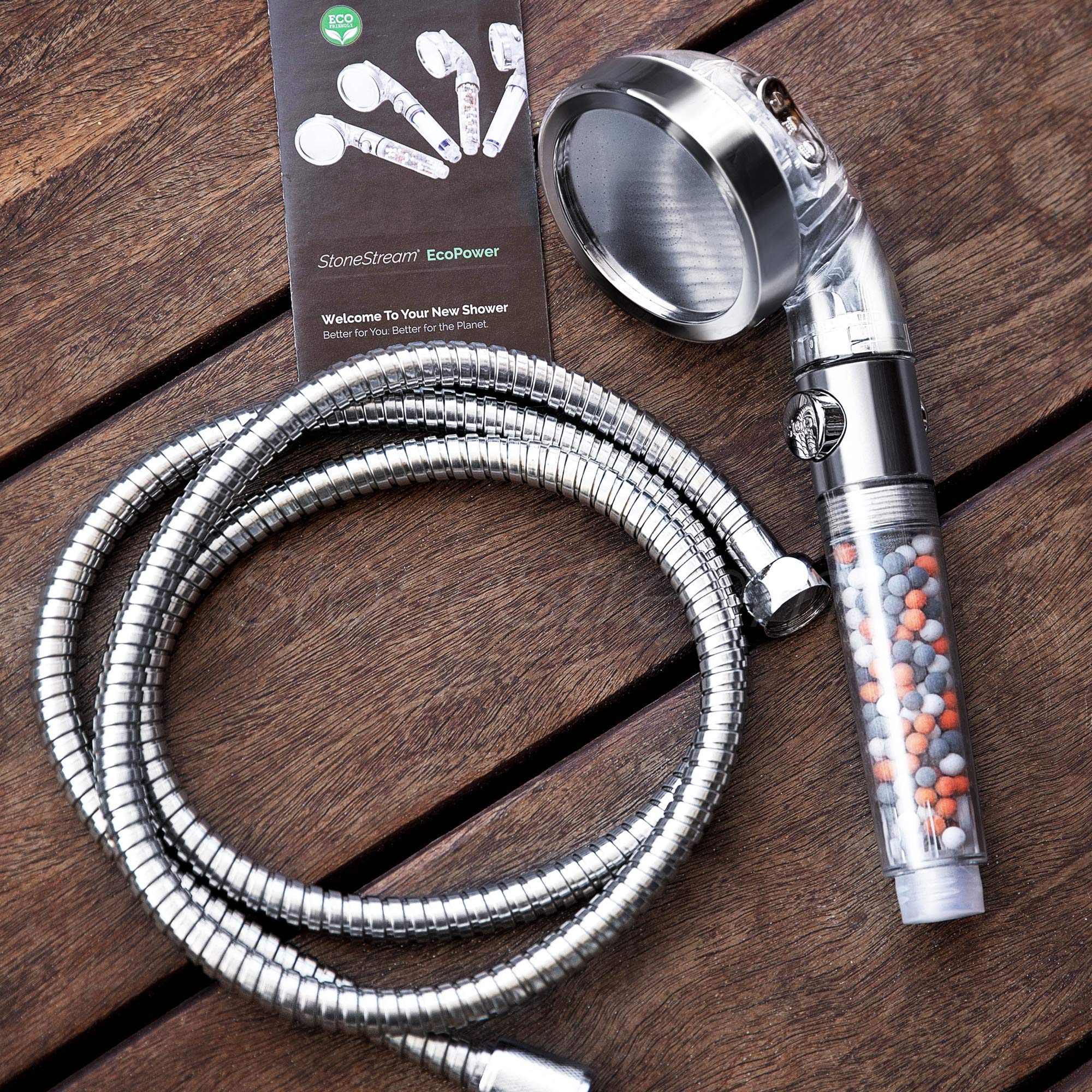 Original StoneStream EcoPower High Pressure Handheld Shower Head 3 Spray Settings with Hose