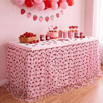 Tulle Table Skirt 6 ft Pink Party Table Skirt, Strawberry