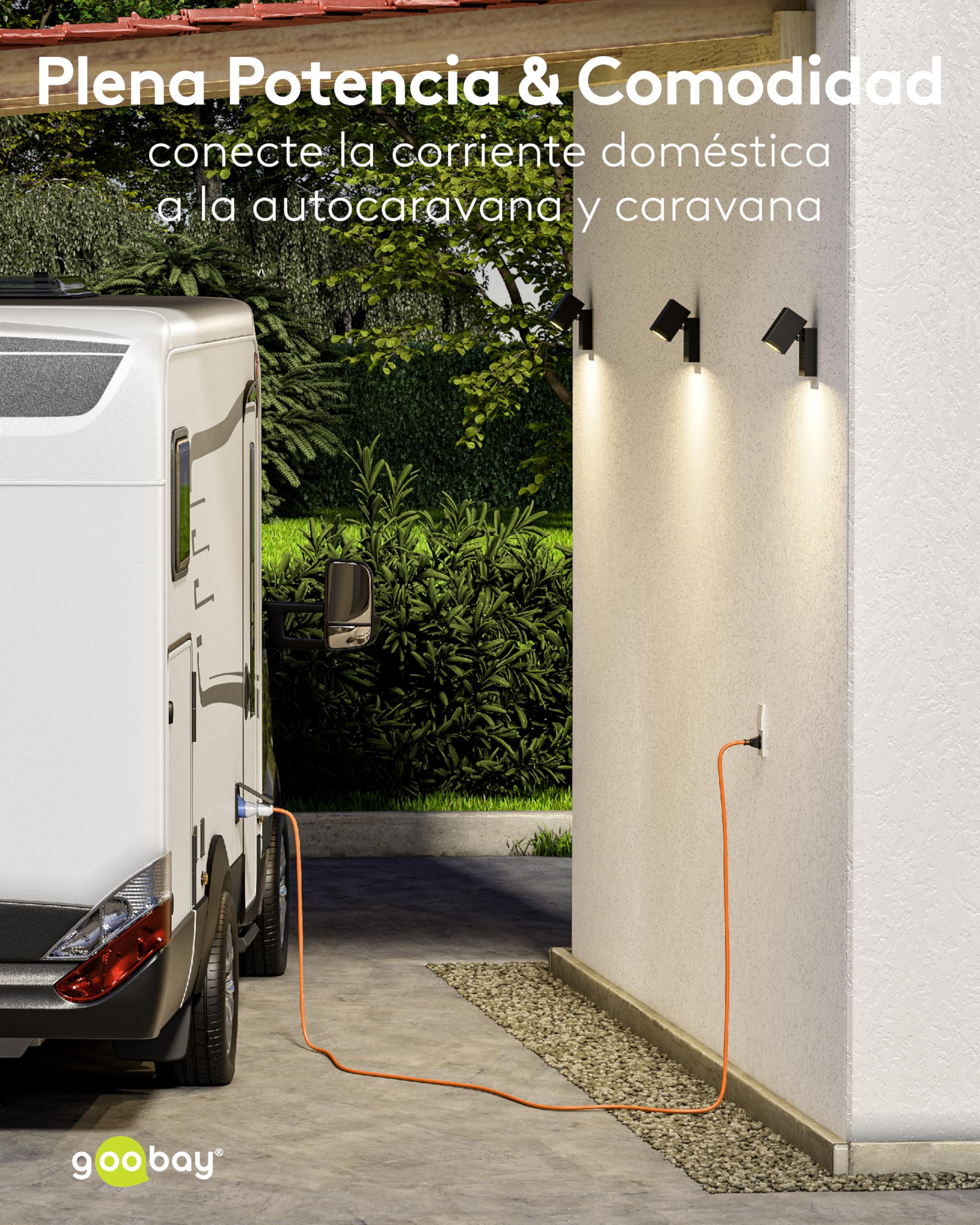goobay Cable Adaptador CEE para Caravana, 5m, Enchufe con Contacto de protección a Toma CEE con Tapa de Cierre, IP44, Cable de Camping, autocarava y Caravana, 76219