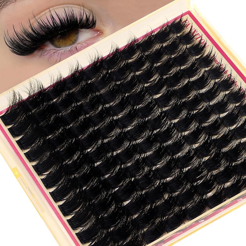 Cílios postiços em tufos FANXITON 3D, efeito spiky wispy, curvatura D, 12–18 mm