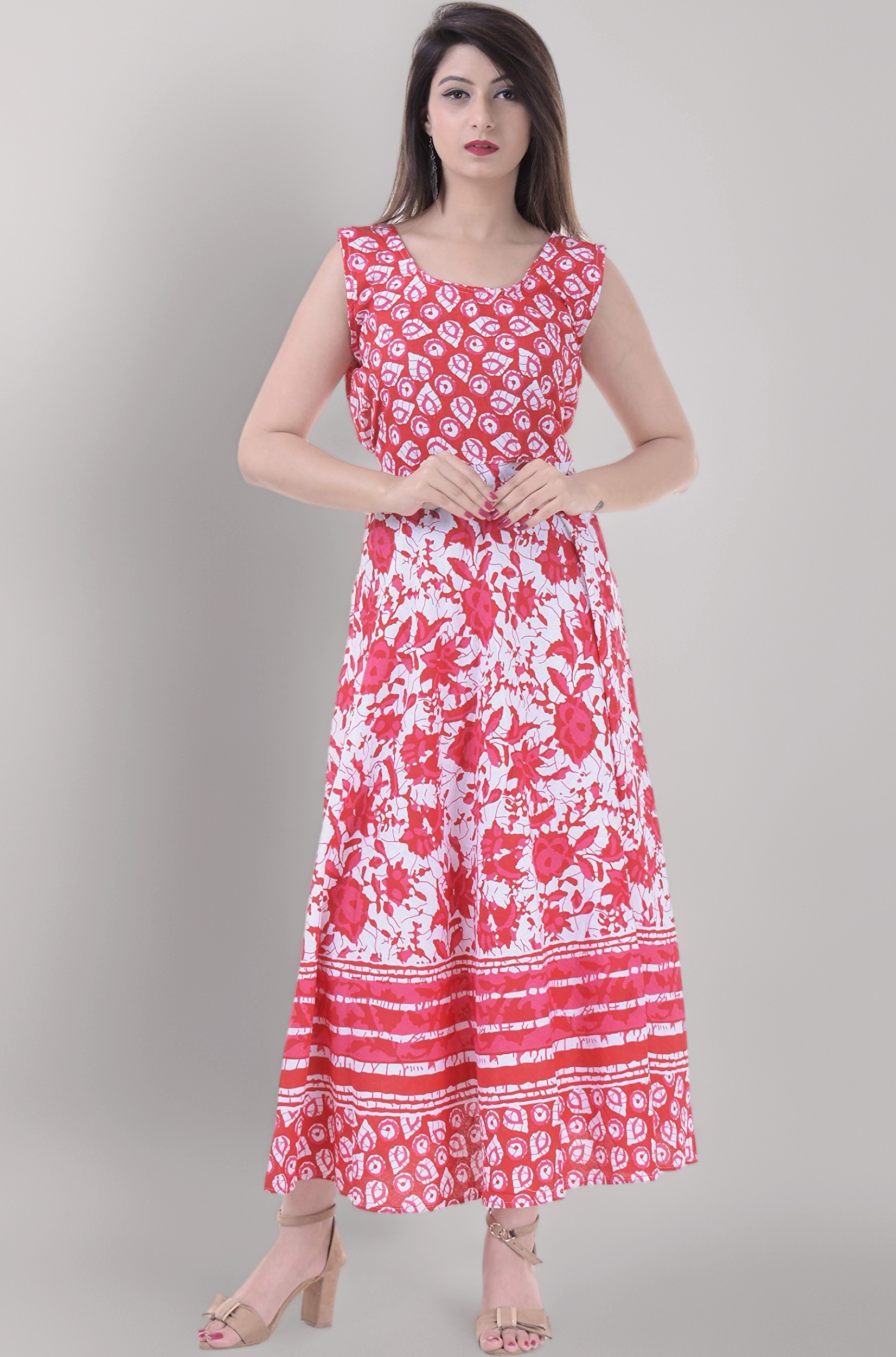 Monique Brand Present Women's 100% Cotton Jaipuri Print Long Midi Maxi Dress