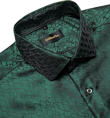 Miniatura 5 de DiBanGu Mens Shirt,Silk Long Sleeve Button Down Paisley Dress Shirts for Men Party Wedding