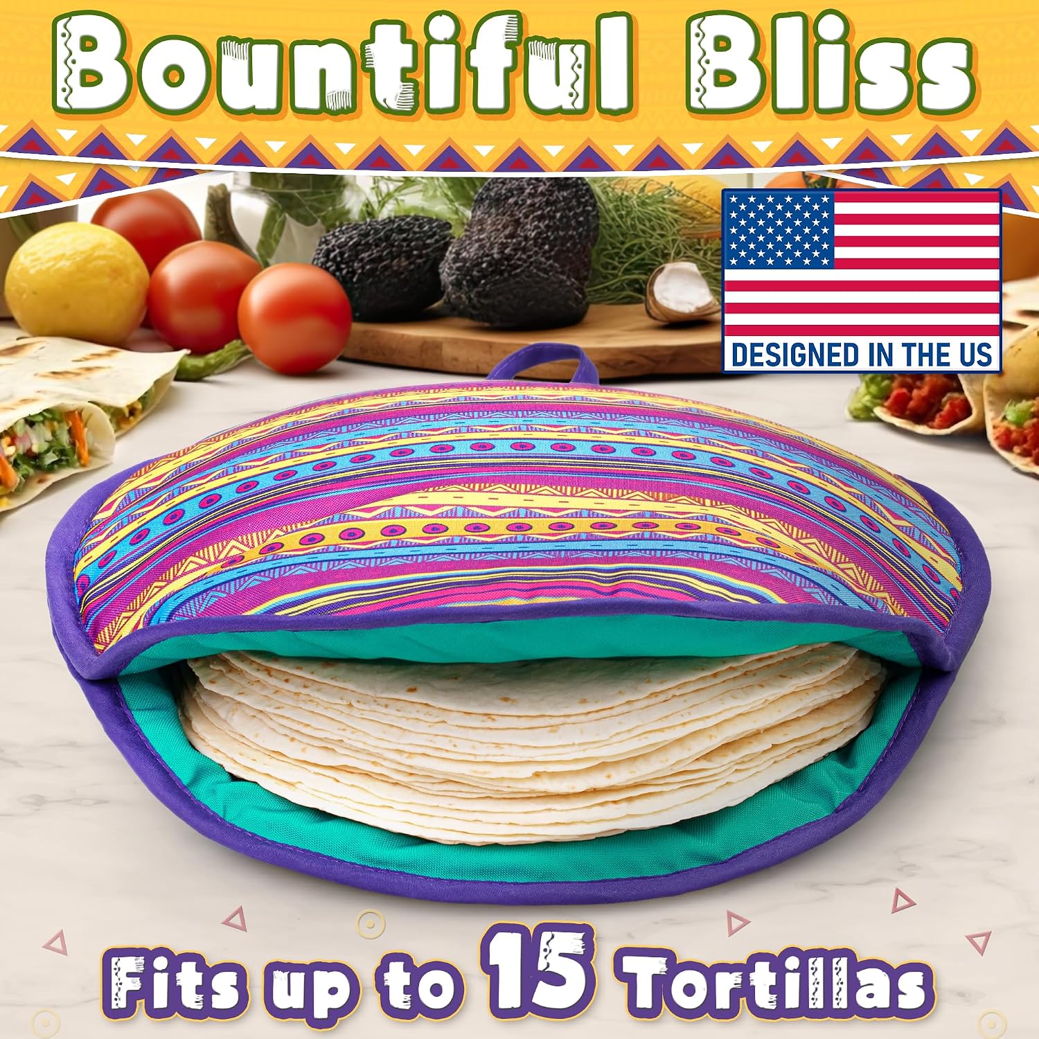 Tortilla Warmer Pouch (Multicolor, 12 Inch), Microwavable Fabric Tortilla Heater Pouch to Keep Tortillas Soft & Warm, Insulated Heat Keeper for Flour & Corn Shells, Ideal for Tacos & More by PixiPy