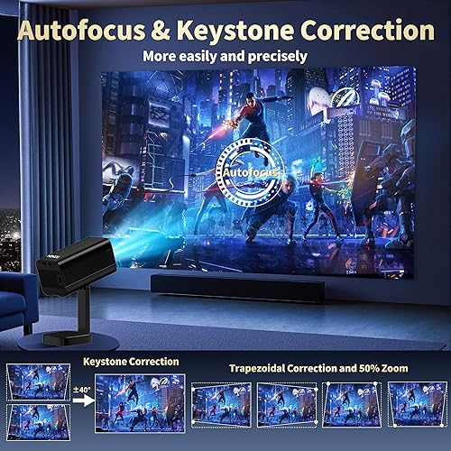 Miniatura 6 de Proyector WiFi 6 y Bluetooth 5.4, mini proyector 4K HD 1080P portátil de tiro ultra corto, proyector inteligente aplicaciones integradas enfoque