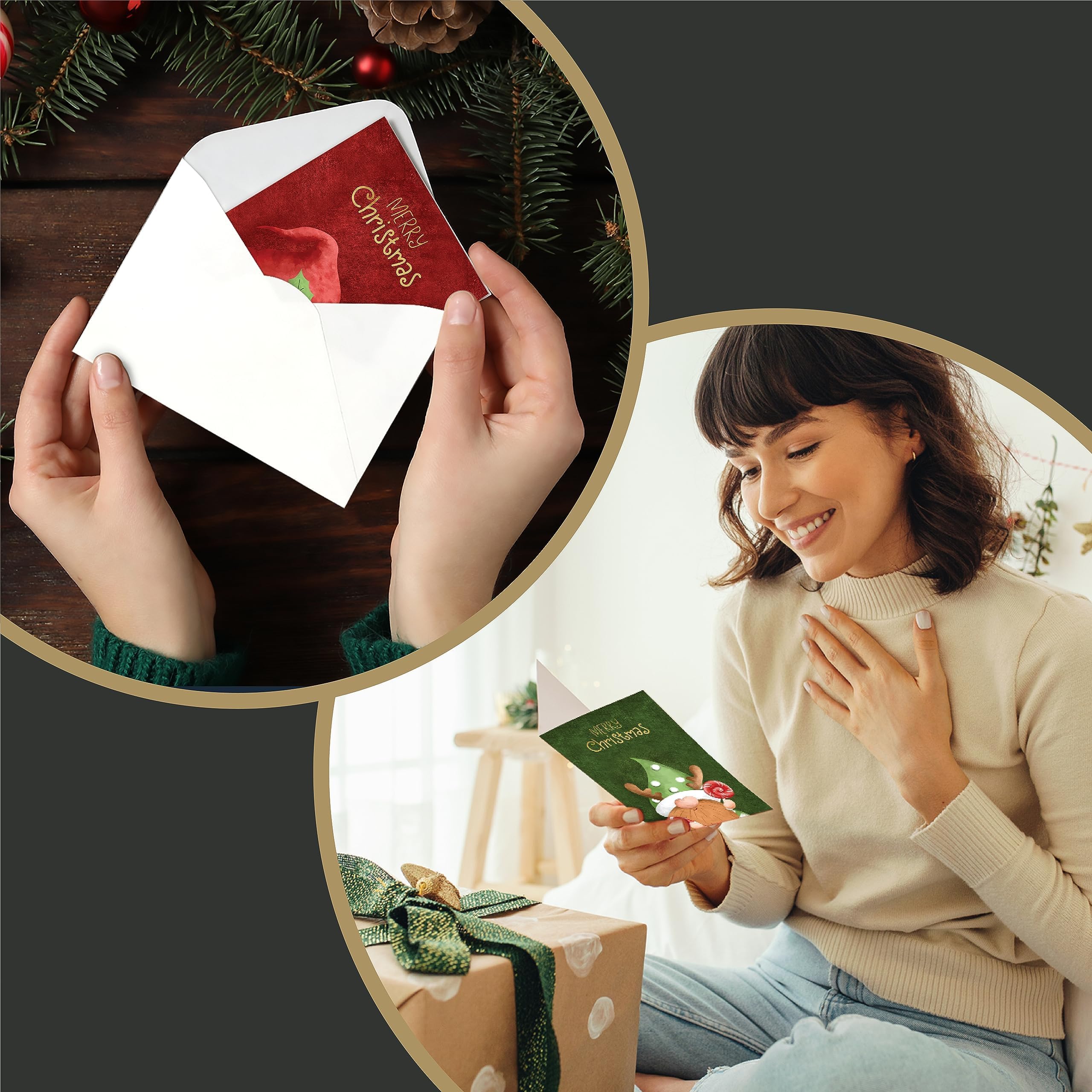 easykart labels Lot de 60 cartes de nain de Noël avec enveloppes et autocollants à sceller, 4 motifs de Père Noël sur le thème de Noël avec effet pliant doré, 17,1 x 11,4 cm pour les amis, la famille