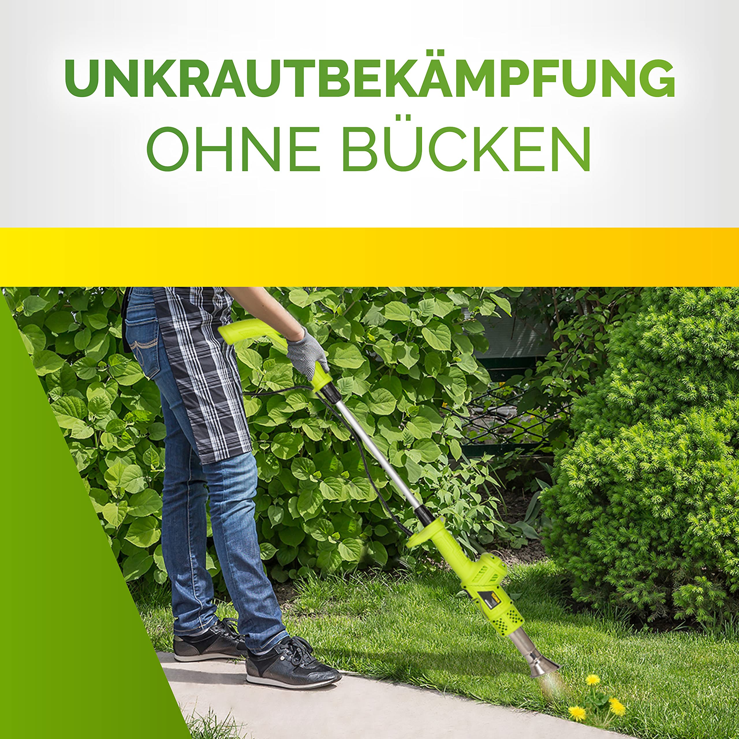 Kinzo Garden 3-in-1 Unkrautvernichter - Gartenwerkzeug Unkrautentferner - Elektrischen Unkrautbrenner, Abflammgerät und BBQ Grillzünder für Garten, Terrasse bis zu 360℃- 2000 Watt Grün