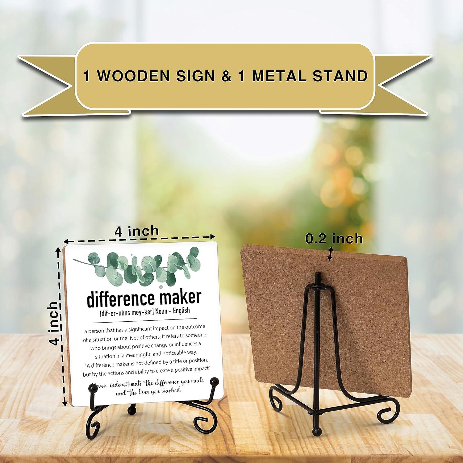 Difference Maker Definition Desk Decor, Thank You Gifts For Women Men, Appreciation Gifts, New Job Gifts, Inspirational Home Office Decor, Wood Plaque Sign With Stand (Hd06) - Image 2