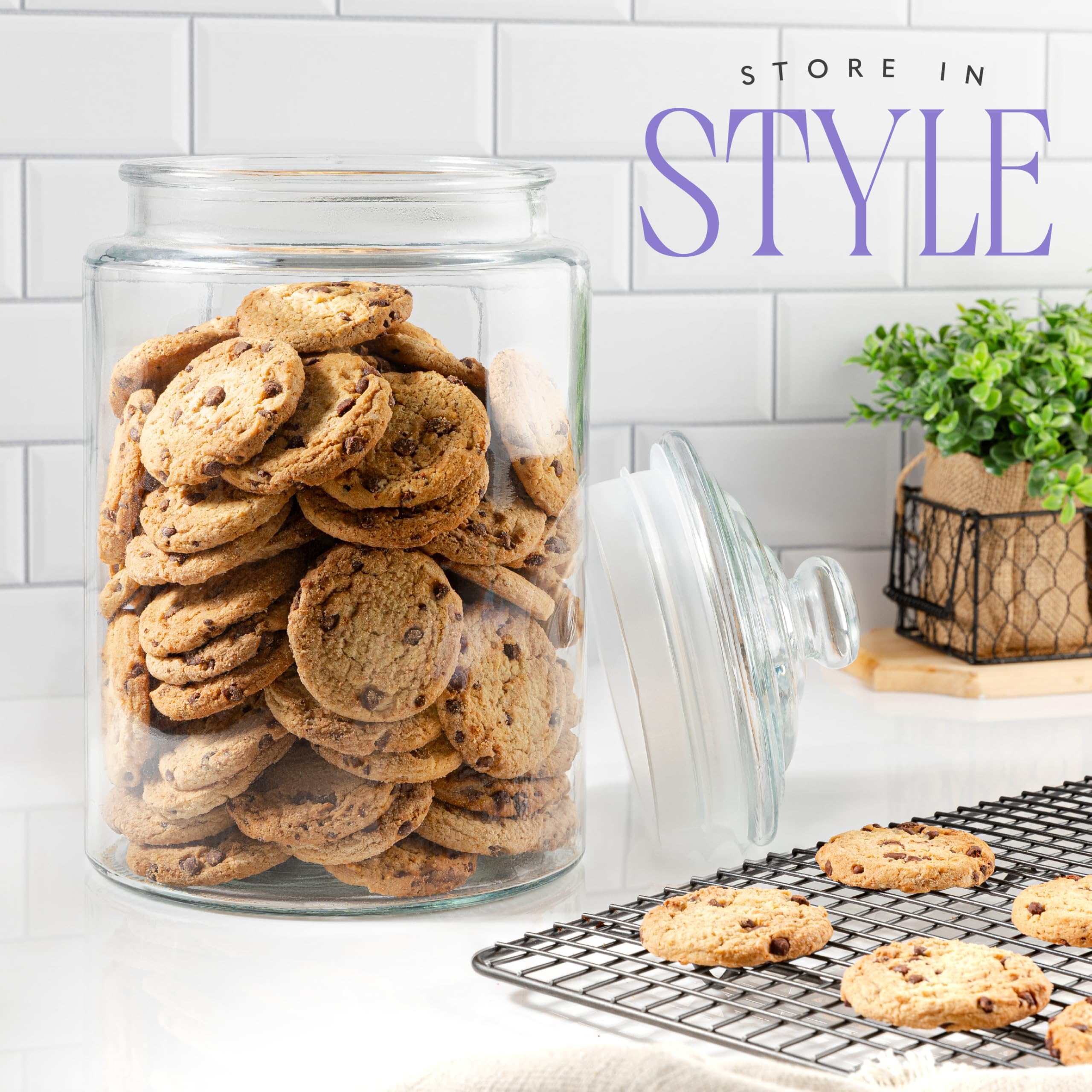 Tarro de cristal para galletas de 1.5 galones, contenedor alto de almacenamiento de alimentos con tapa hermética, recipiente de cocina grande para azúcar, harina, golosinas para perros, dulces,