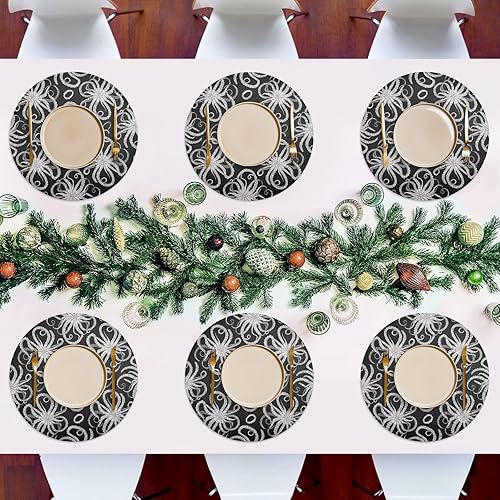 Miniatura 7 de Manteles individuales redondos de pulpo blanco y gris, negro, antideslizantes, lavables para mesa de cocina, juego de 6