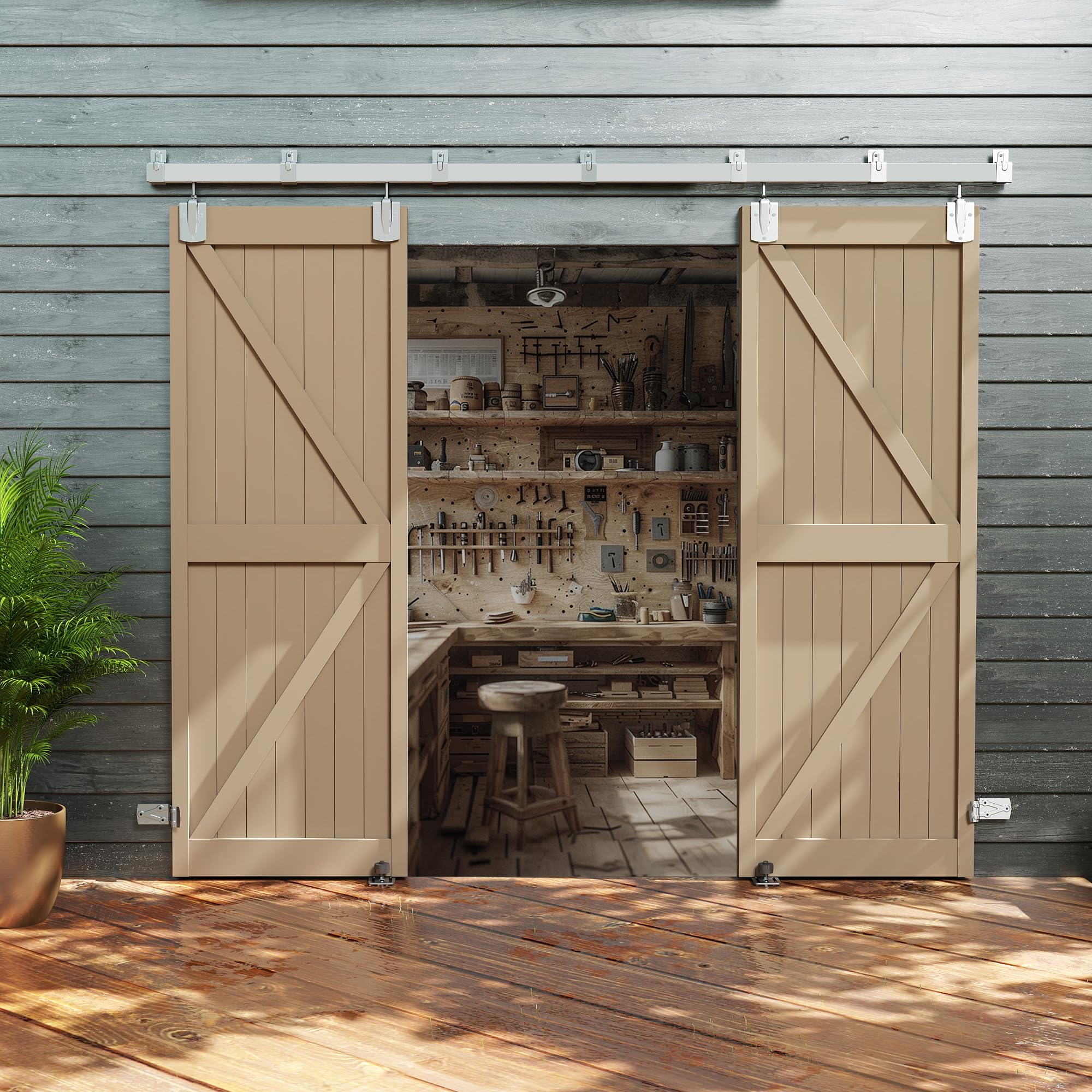 JUBEST 10 ft Box Rail Exterior Barn Door Hardware Kit
