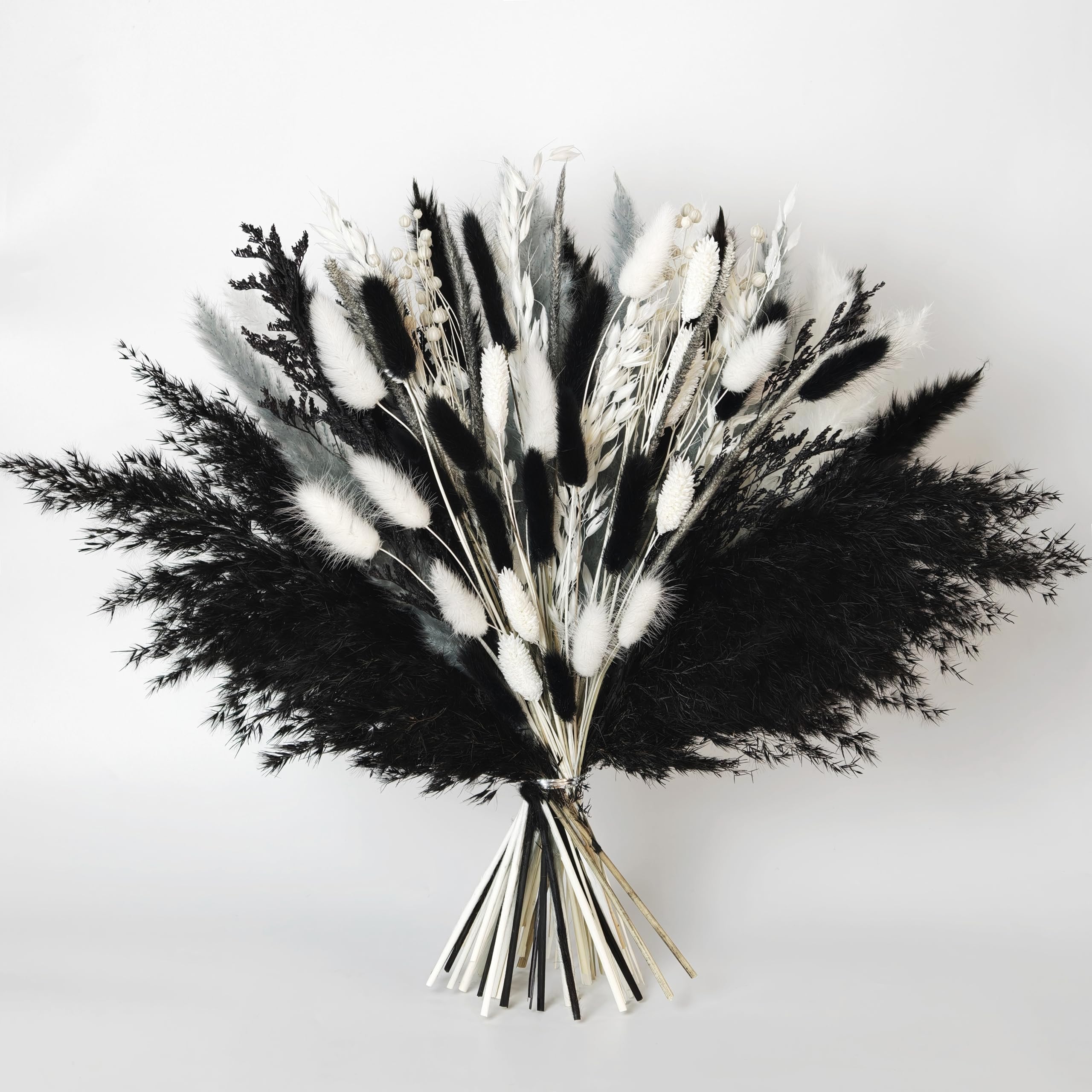 Black Pampas Grass Bouquet, Dried Flowers for Halloween and Boho Home Decor | 17in Floris…