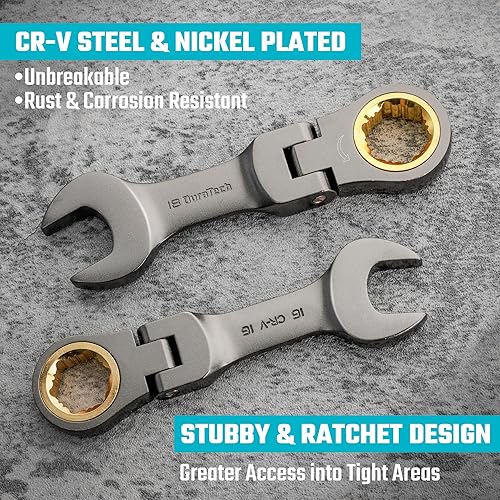 Miniatura 5 de DURATECH Juego de llaves de trinquete antideslizantes de cabeza flexible de 12 piezas, juego de llaves combinadas, métricas, 0.315-0.748 in, 72