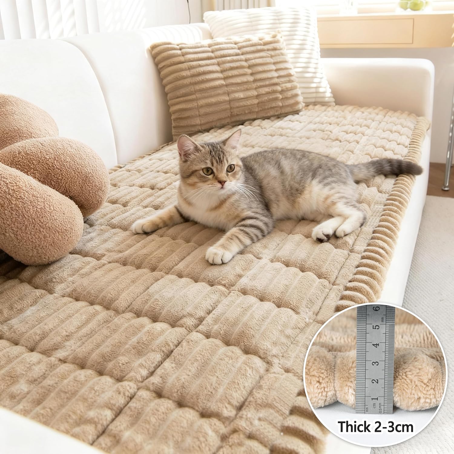 Capslpad Couch Covers for Dogs Washable Non Slip Pets Sofa Covers Fuzzy Sofa Slipcover Geometric Pet Friendly Mat Cushion Protector Travel Pet Mat for Living Room Car Back Seat, Brown 27.5"x70.8"