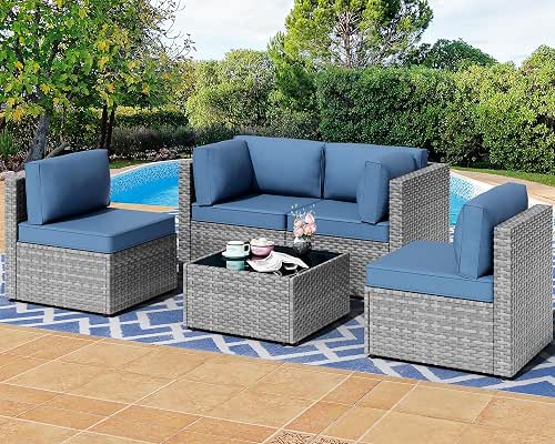 Shintenchi 5 Pieces Outdoor Patio Sectional Sofa Couch, Silver Gray