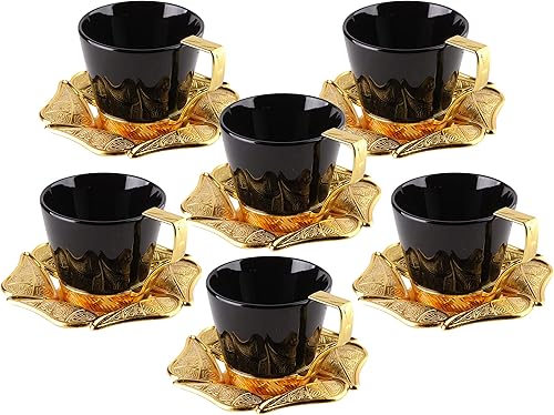 Miniatura 4 de LaModaHome Juego de 6 tazas de café expreso con platillos, tazas de café griego árabe turco de porcelana para mujeres, hombres, adultos, invitados o