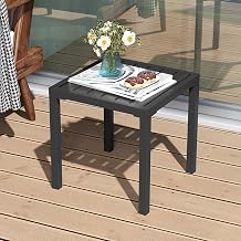 Outdoor Side Table Square 16" Small Patio Side Table All-Weather Metal Outdoor End Tables for Garden Poolside Beach Backyard Deck PorchBrown