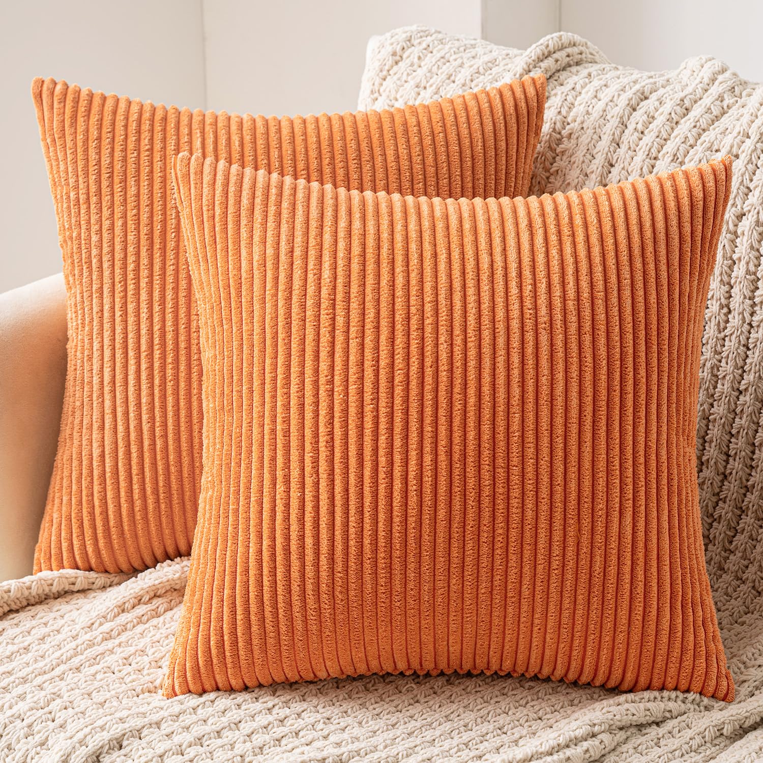 MIULEE Zachte, effen, decoratieve corduroy kussensloop, vierkante