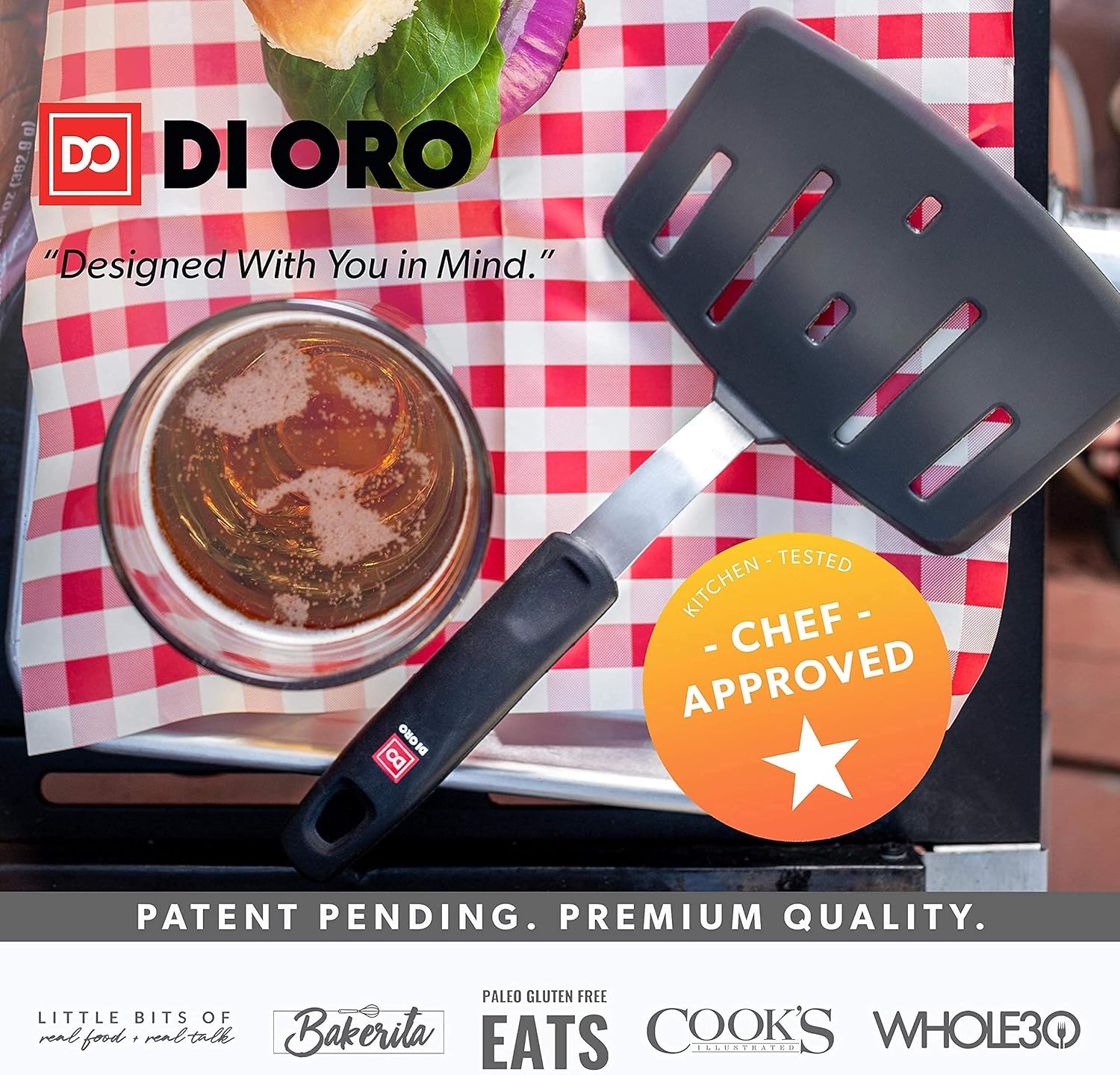 DI ORO 7-Piece Silicone Turner & Seamless Series Spatula Set - 600°F Heat-Resistant Kitchen Utensils - Dishwasher Safe & Flexible - Heavy-Duty Stainless Steel Core - Cooking & Baking Gadgets (Black)