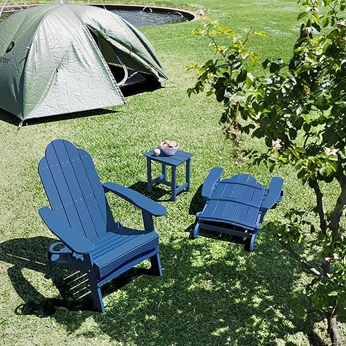 Miniatura 3 de LUE BONA - Juego de 2 sillas plegables Adirondack, azul marino HDPS, resistentes a la intemperie, sillas de patio para brasero, modernas sillas de