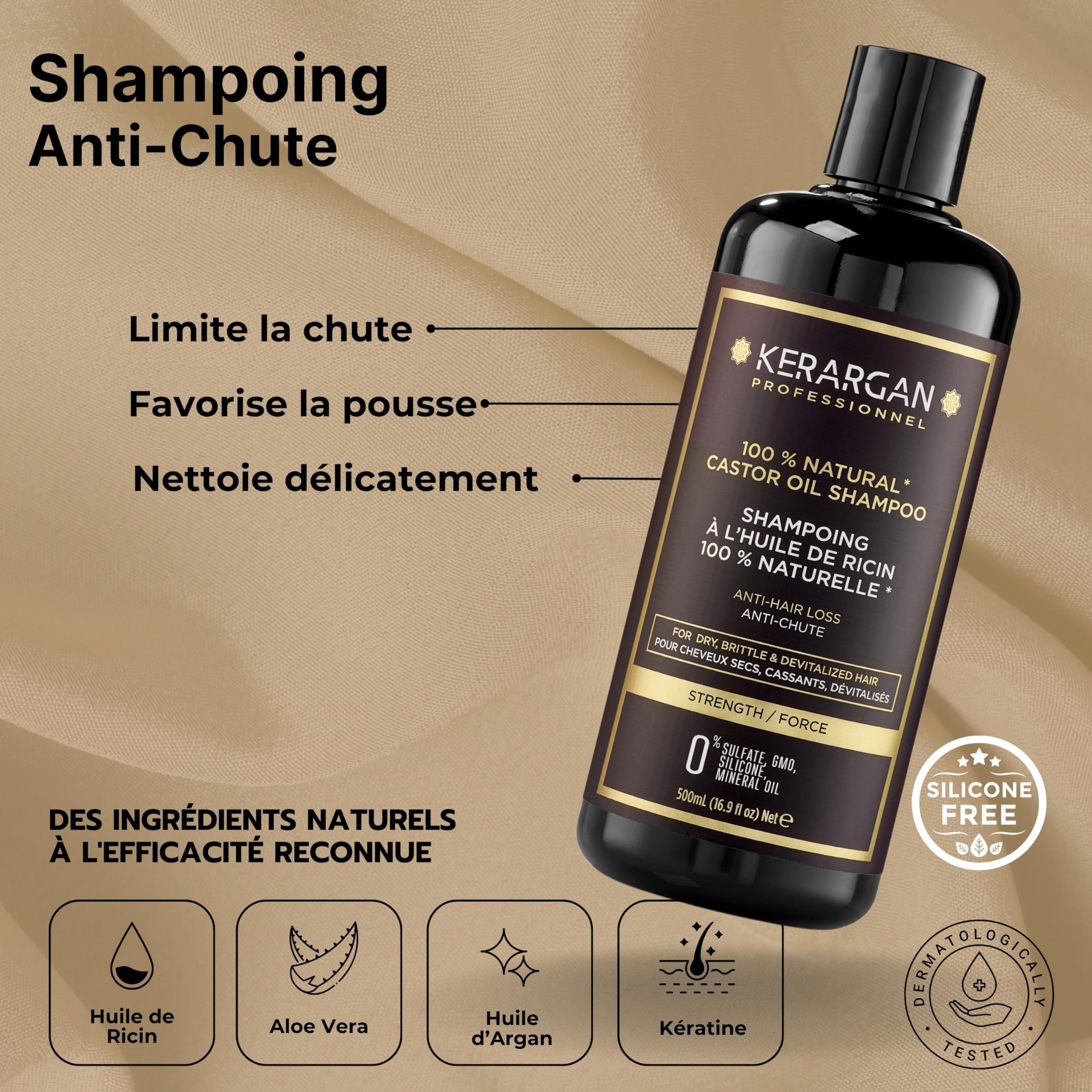 KERARGAN - Duo Ricin Shampoing & Soin Sans Rinçage Anti-Chute - 500ml+350ml