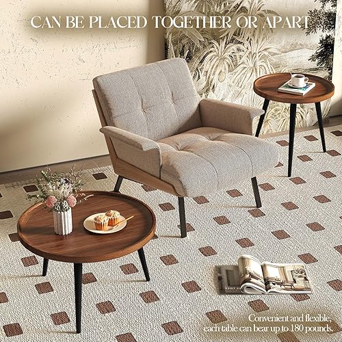 Miniatura 6 de 2 piezas de mesa de centro moderna de mediados de siglo, redonda para sala de estar, fácil de montar, mesas de centro anidables, mesa de centro