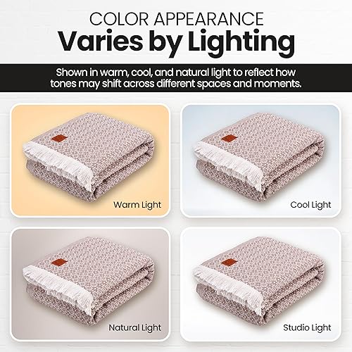 Miniatura 5 de Gold Case - Manta para cama, 100 % algodón turco reciclado, manta retro, ligera, suave, para cama y sala de estar, manta acogedora tamaño