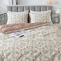 Vista 57 de HoneiLife Juego de funda de edredón floral 100% algodón, 3 piezas, suave, ropa de cama botánica con cierre de cremallera y lazos en las esquinas