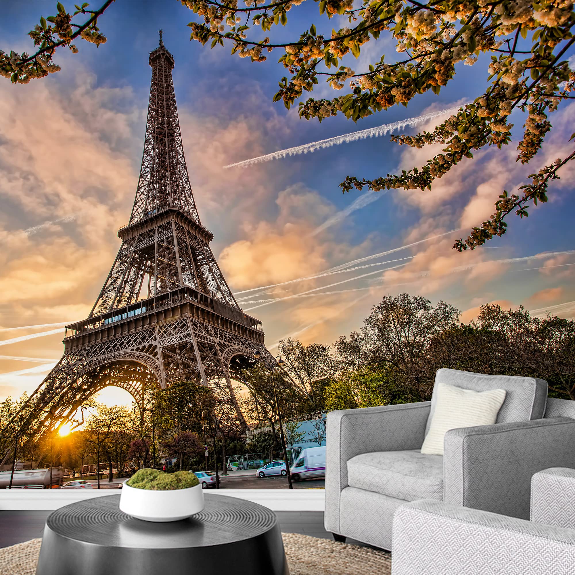 Amazon.com: wall26 - Eiffel Tower with Spring Tree in Paris
