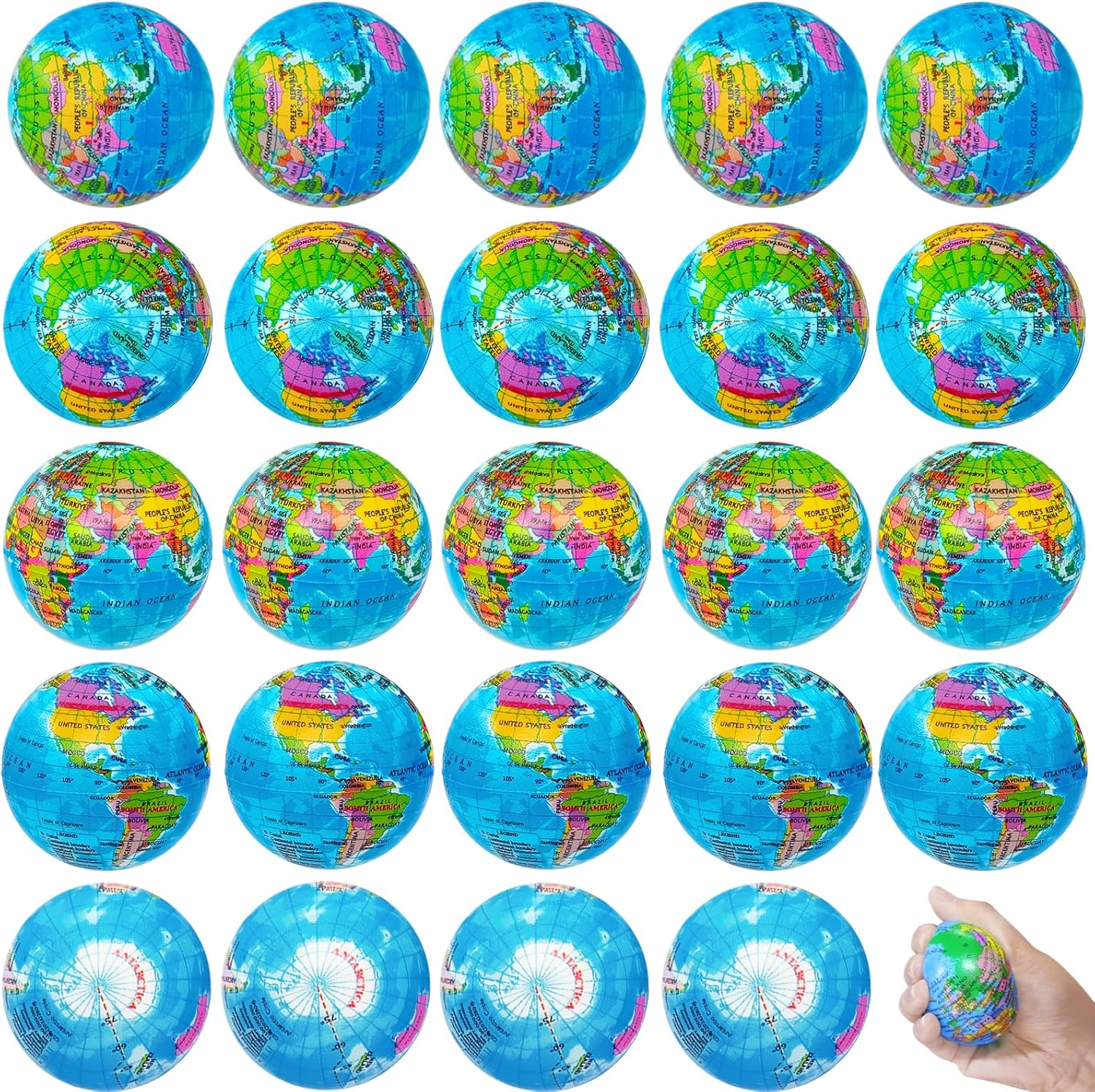 Dshengoo 24 Pcs Globe Squeeze Balls,Earth Stress Relief Balls,Foam Squeeze Balls for Kids Finger Exercise,Party Favors,School,Classroom,2.5 inch
