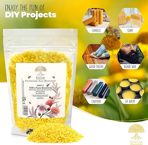 Miniatura 4 de Eco-Lux Essentials - Cera de abejas de primera calidad, 100% pura y natural, orgánica, pellets de color amarillo dorado