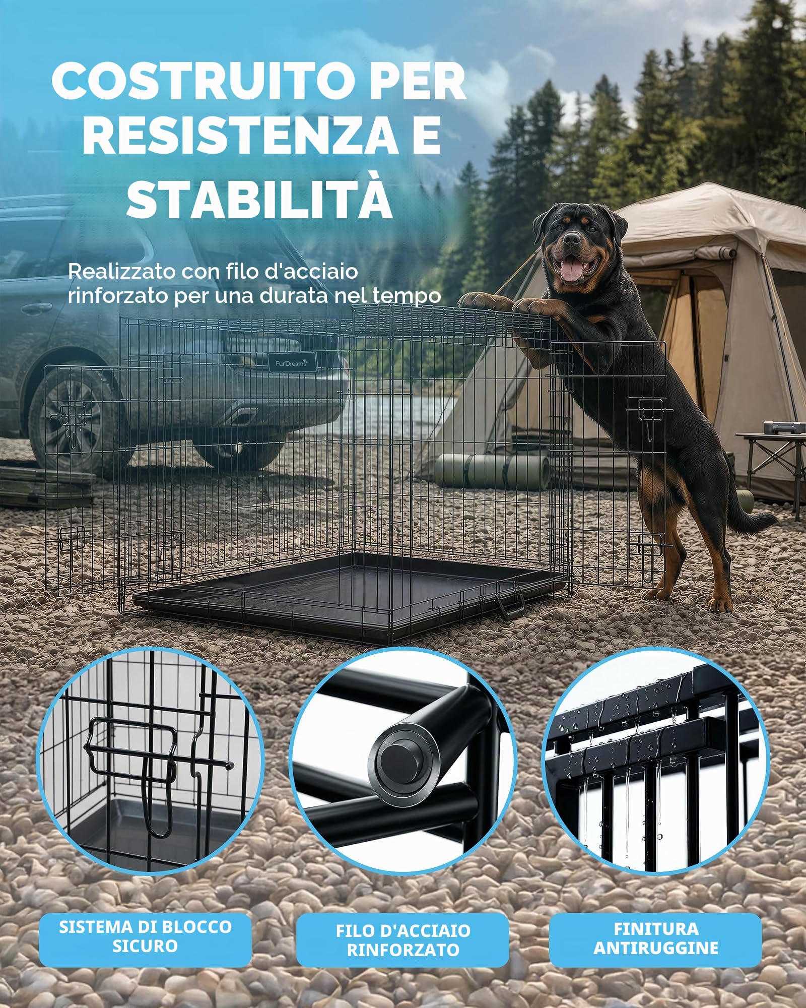 Gabbia per cani 107x68.5x77cm – gabbia pieghevole in metallo con due porte, vassoio in plastica anti morso e maniglia da trasporto – perfetto per l’addestramento dei cuccioli