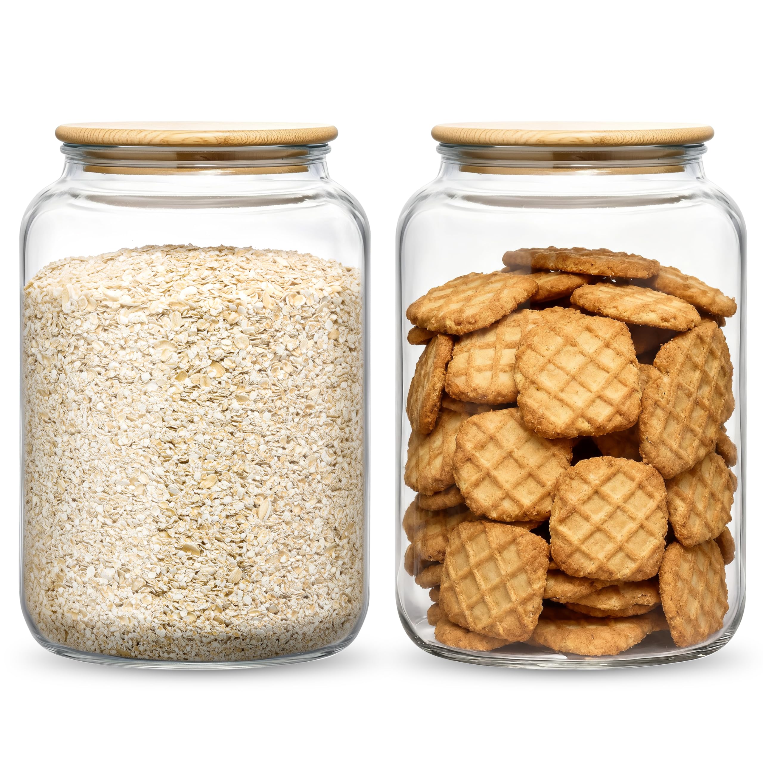 Danmu Art 2Pack 3L Glass Flour Storage Jar with Airtight Lid - Round Large Kitchen Canister for, Sugar, Pet Food & Pantry Organisation, Laundry Pods & Countertop (3 litres)