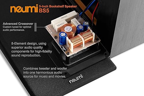Miniatura 7 de NEUMI BS5 - Altavoces pasivos para estantería, woofer de 5 pulgadas, tweeter de 1 pulgada, madera oscura, 1 par (renovado)